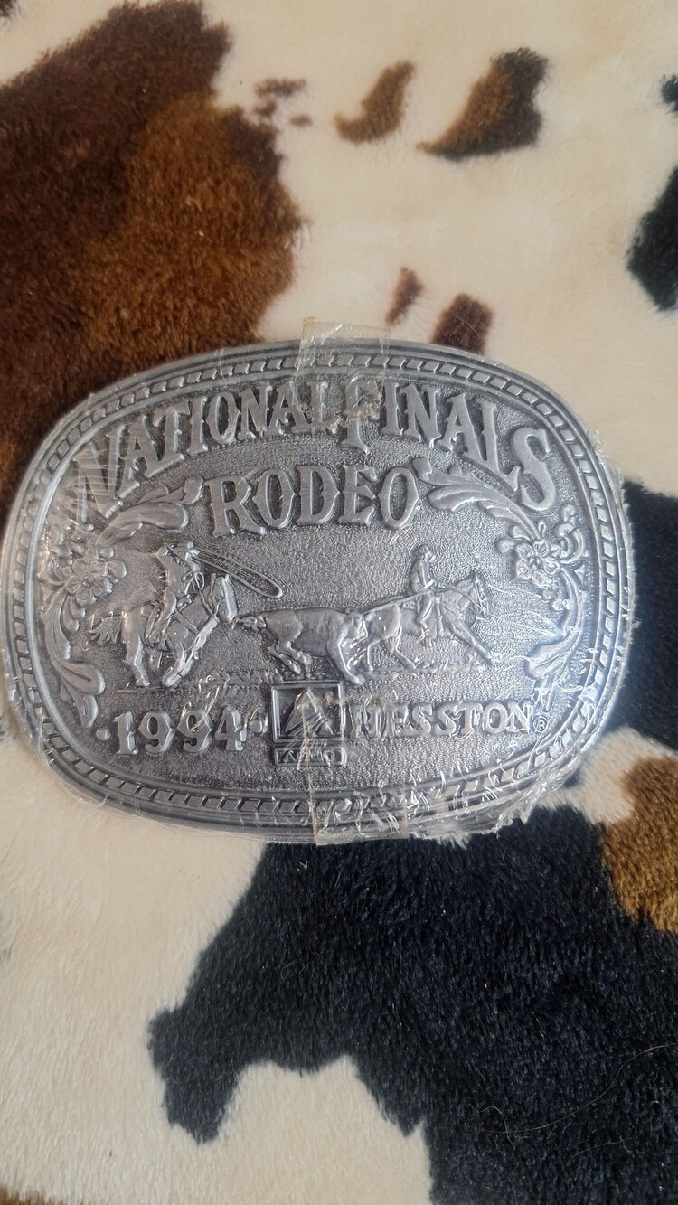 Hesston 1994 National Finals Rodeo Silver Tone Belt Buckle